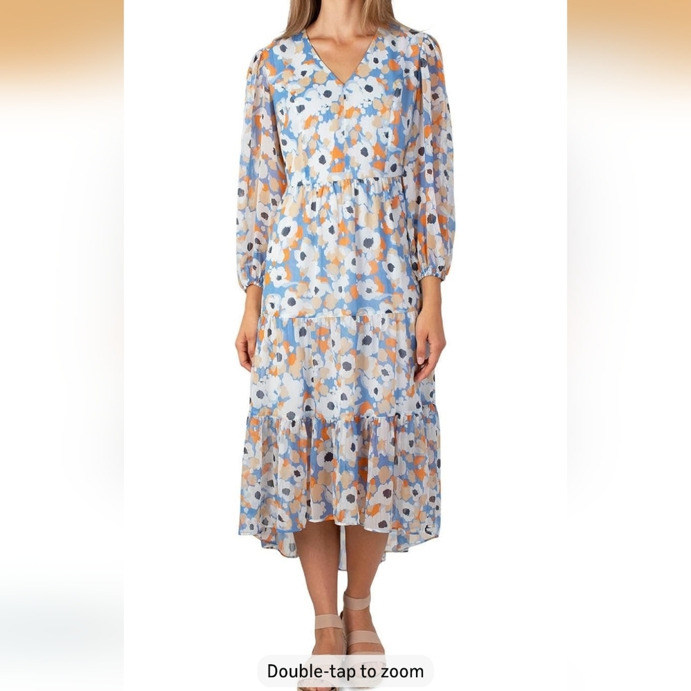 Joie Long Sleeve Floral Dress - Blue, Orange, White